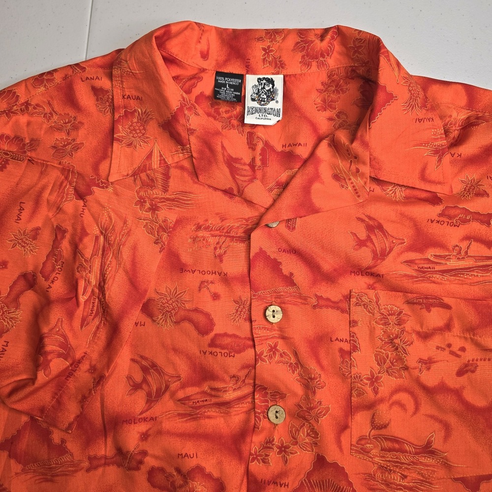 KENNINGTON Men's Large Orange Hawaii Hawaiian Short‎ Sleeve Shirt Tropical -1126